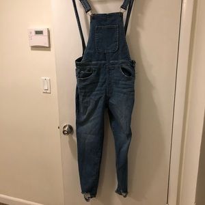 SKINNY JEAN DISTRESSED OVERALLS